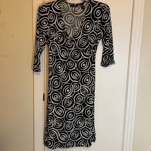 Ideology Black and White Swirl Faux Wrap Dress - Picture 1 of 6